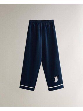 Zara Home pj Pants womens Blue Christmas Pajama Large Embroidery 9674/117 NWOT